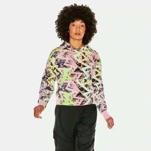 Pink yellow white black retro loose hoodie